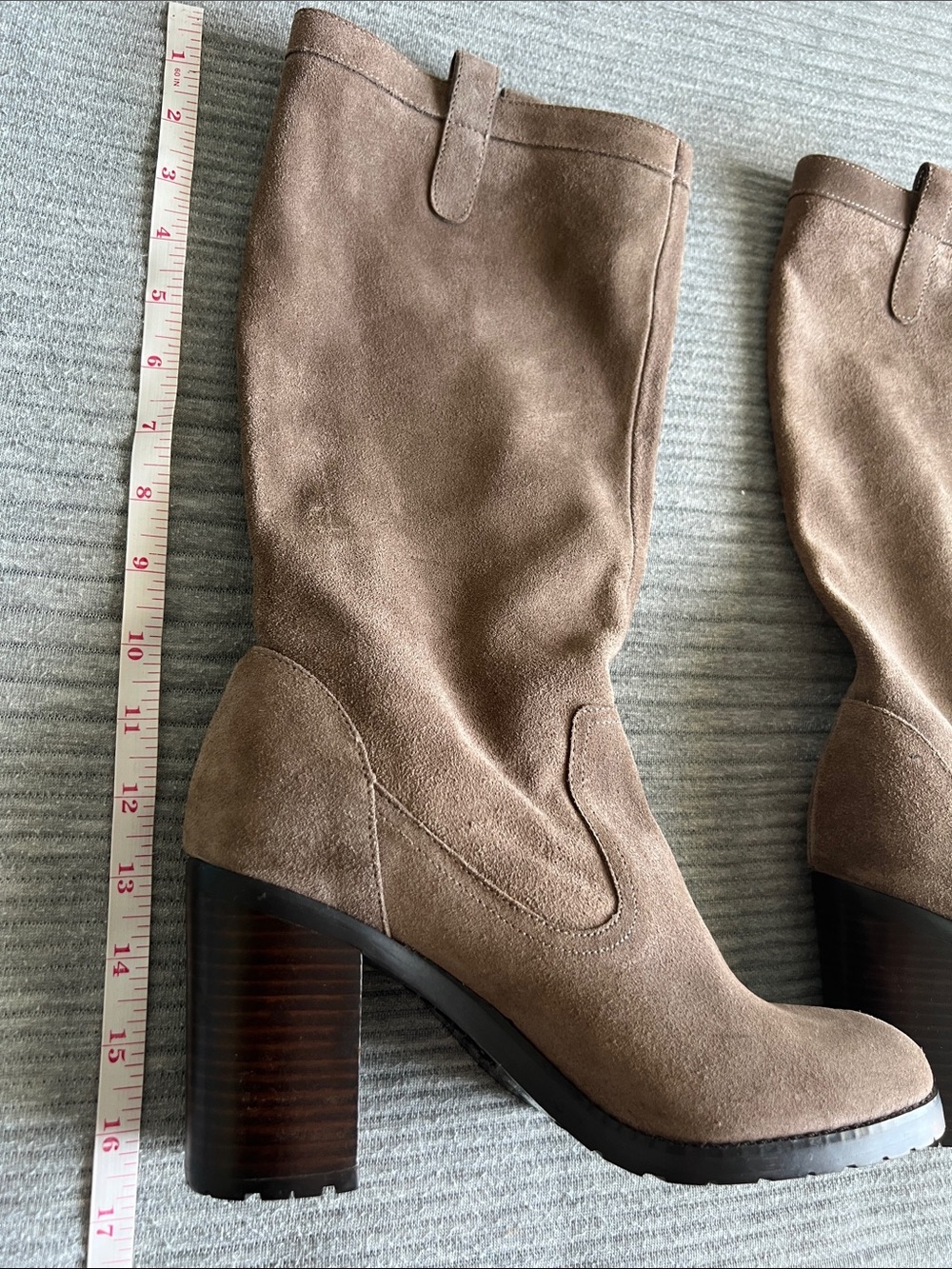 Ralph Lauren Brown Suede Mid-Calf Heeled Boots - Picture 8 of 9
